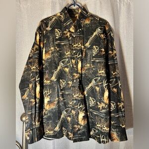 Magellan Shirt Mens L All Over Print Deer Bow Hunting Outdoors Button Up Cotton